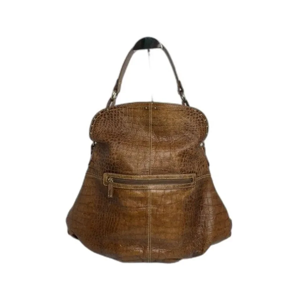 MAXX New York Women's Croc / Leather Jaguar Lining Adj Shoulder Bag Brown GC